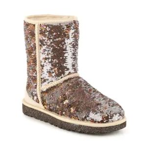 UGG Australia Classic Short Sparkles Flip Sequin Brown Silver Autumn Booties 7